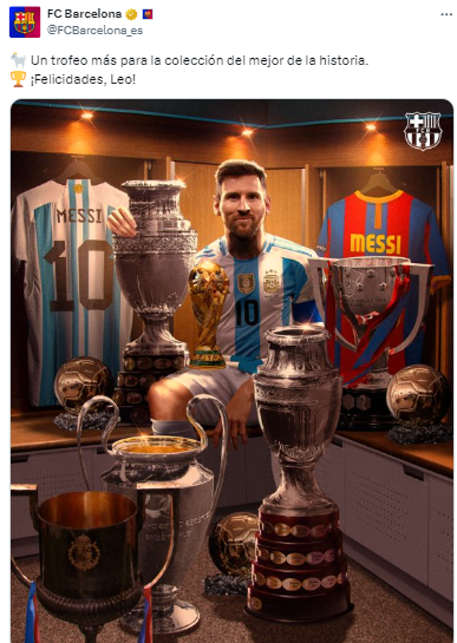 El Barcelona también se pronunció tras el nuevo título de Messi.