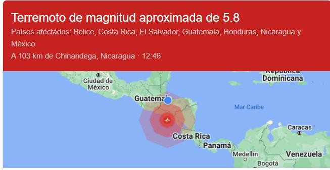 Temblor en Nicaragua se sintió en Honduras