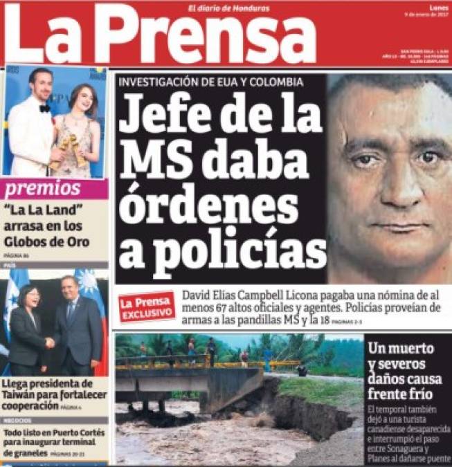 En enero nueve de 2017, La Prensa compartía en exclusiva, información sobre una investigación de EEUU y Colombia de que David Campbell Licona era el jefe de la MS -13 y que daba órdenes a policías y altos oficiales a quienes daba sobornos a cambio de armas para la Mara Salvatrucha.