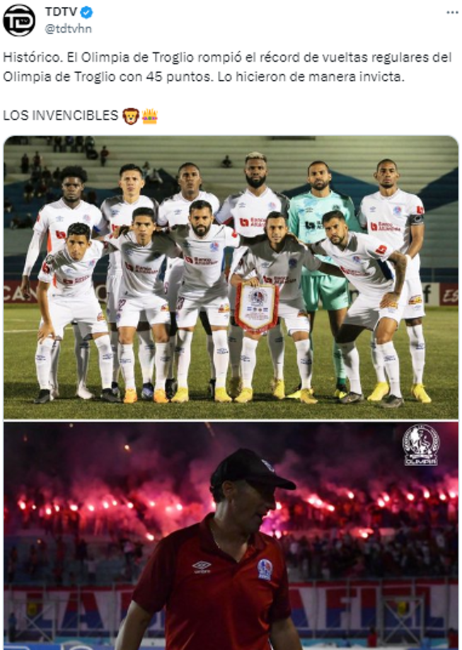 TDTV: “Histórico. El Olimpia de Troglio rompió el récord de vueltas regulares del Olimpia de Troglio con 45 puntos. Lo hicieron de manera invicta”.