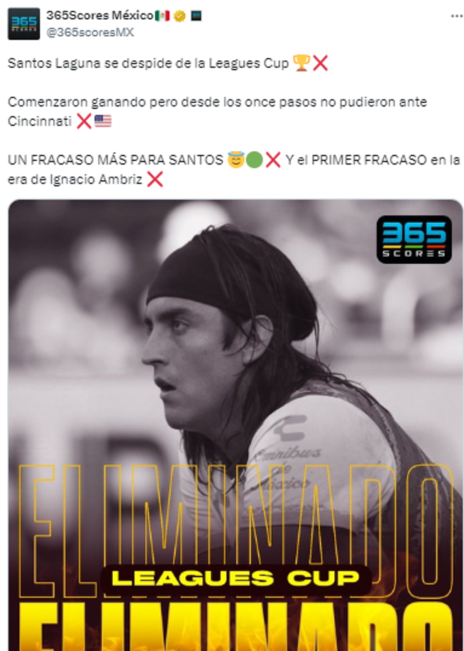 “Un fracaso más para el Santos y el primero en la era de Ignacio Ambriz”, Scores de México.