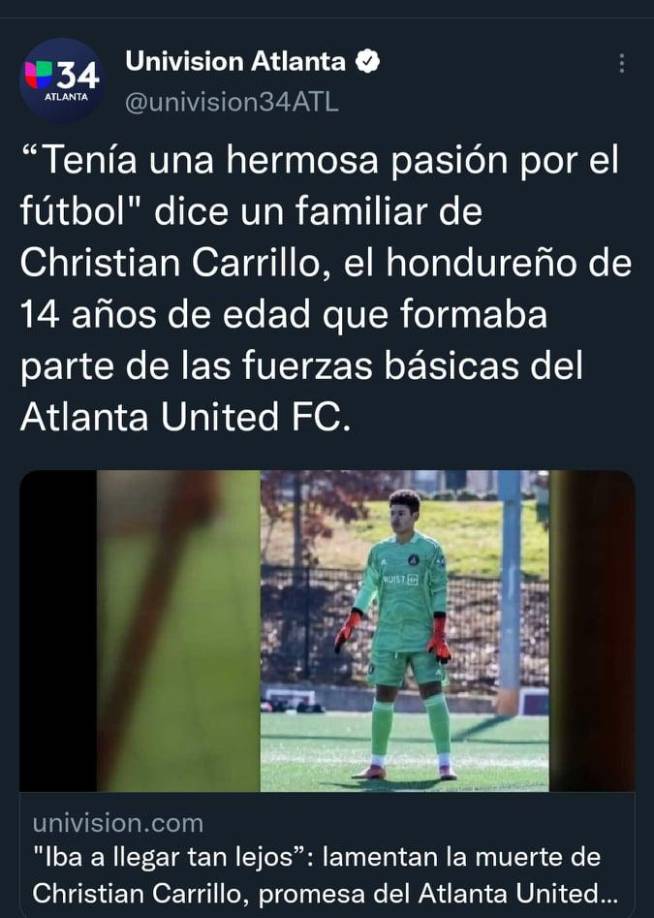 Familiares de Carrillo se han mostrados consternados tras la muerte del joven arquero hondureño. 