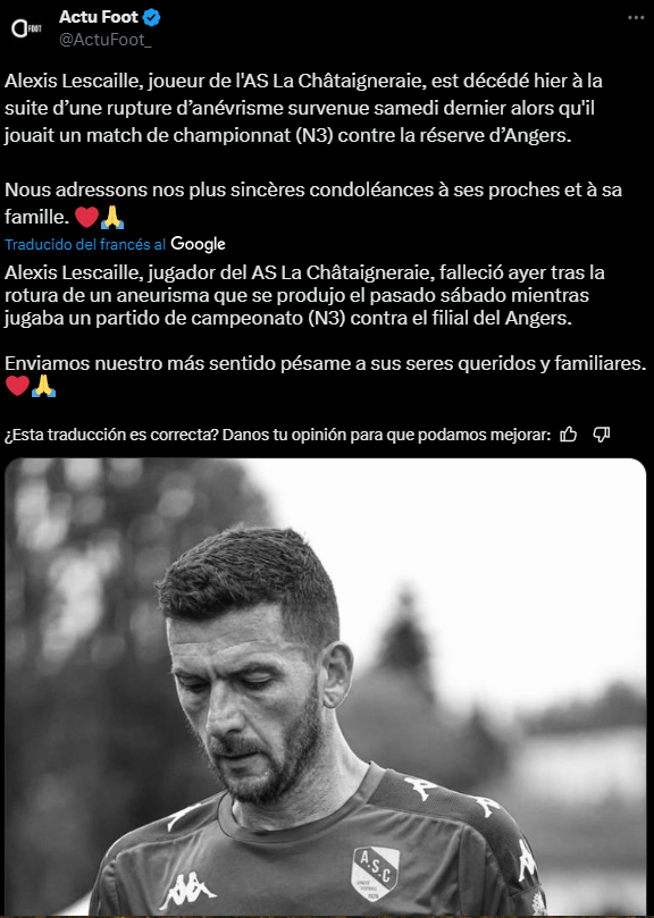 El futbolista francés falleció a los 35 años. En redes sociales distintos medios se pronunciaron y mostraron sus mensajes de condolencias.