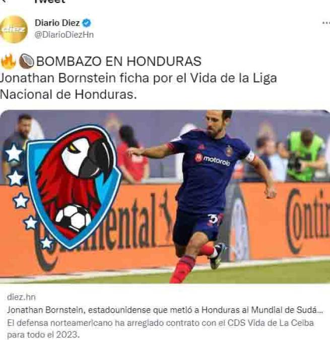 Diario Diez: “Bombazo en Honduras. Jonathan Bornstein ficha por el Vida de la Liga Nacional de Honduras.”
