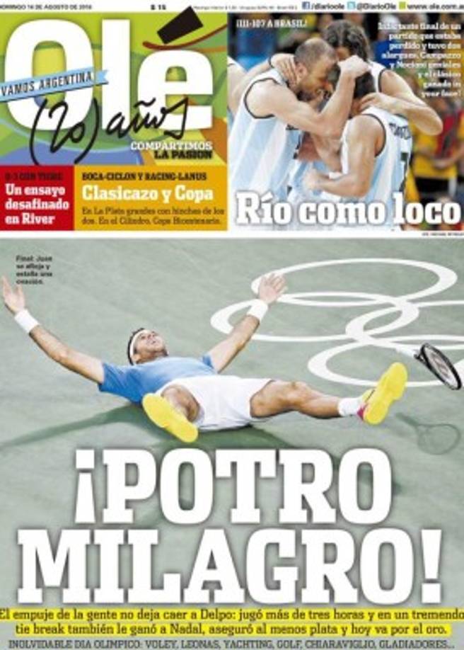 El Diario Olé de Argentina se refirió en su titular sobre la victoria del tenista Del Potro ante Nada.