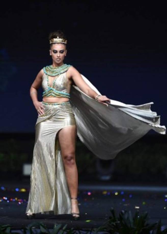 Nariman Khaled, Miss Egypt 2018 walks on stage during the 2018 Miss Universe national costume presentation in Chonburi province on December 10, 2018. (Photo by Lillian SUWANRUMPHA / AFP)