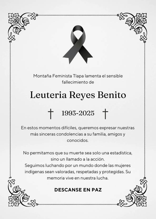Organizaciones feministas como Montaña Feminista señalaron en redes sociales que las autoridades locales fueron omisas, lo que derivó en este desenlace fatal. 