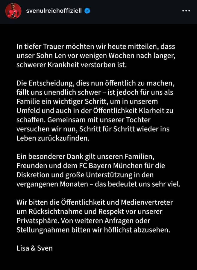 Luto: Futbolista del Bayern anuncia muerte de su hijo y revela causa