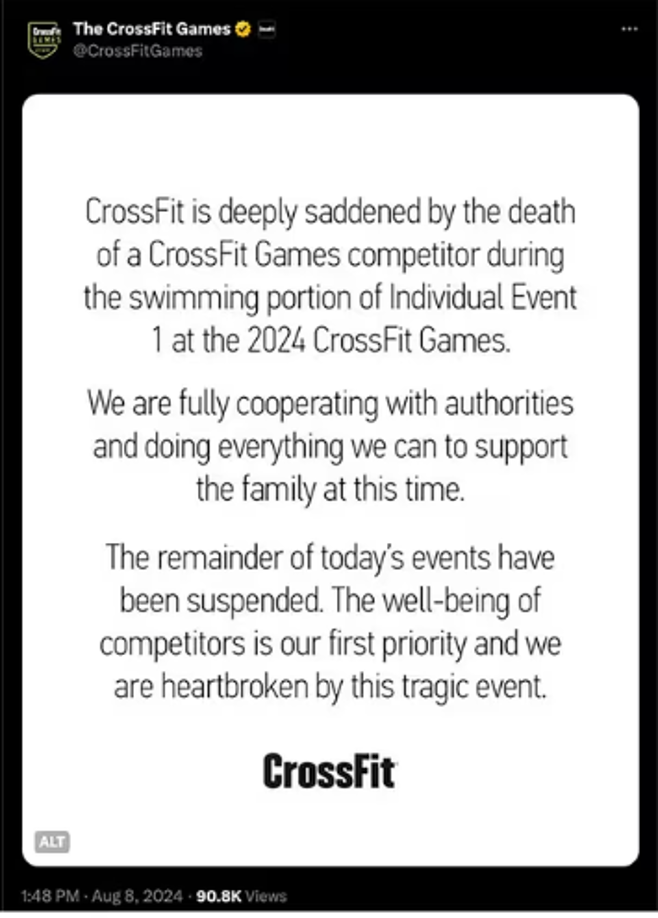Y añadieron: “El resto de los eventos han sido suspendidos. El bienestar de los competidores es nuestra primera prioridad y estamos desconsolados por este trágico evento”.