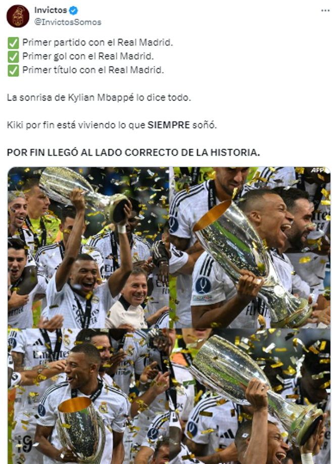 ”La sonrisa de Kylian lo dice todo”, dice Invictos sobre el francés.