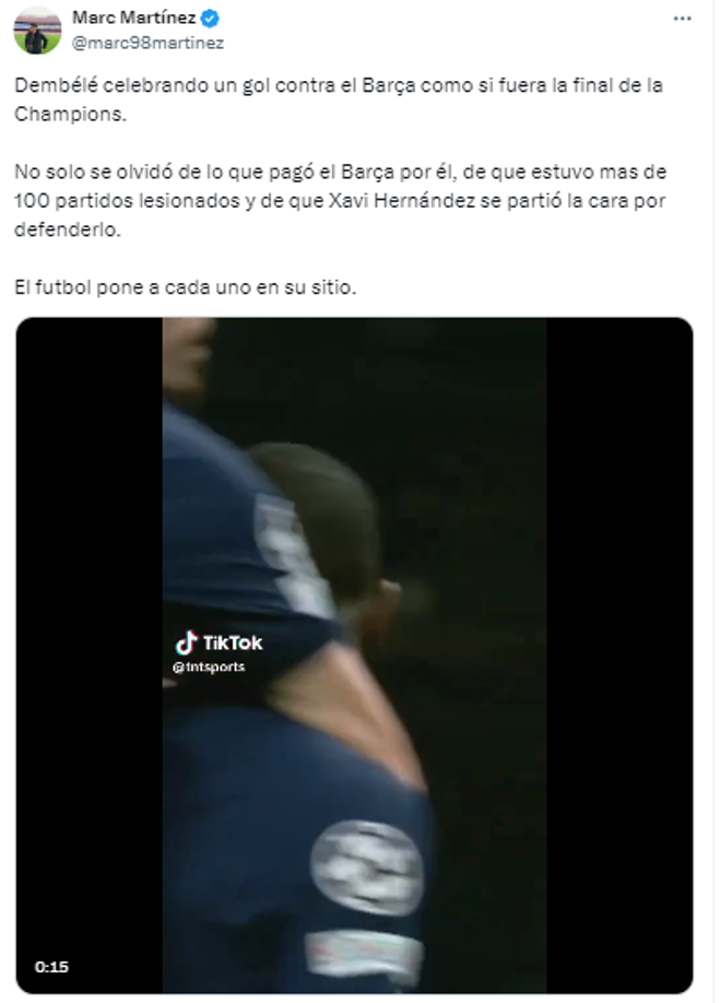Y agregó: “No sólo se olvidó de lo que pagó el Barça por él, de que estuvo más de 100 partidos lesionados y de que Xavi Hernández se partió la cara por defenderlo”.