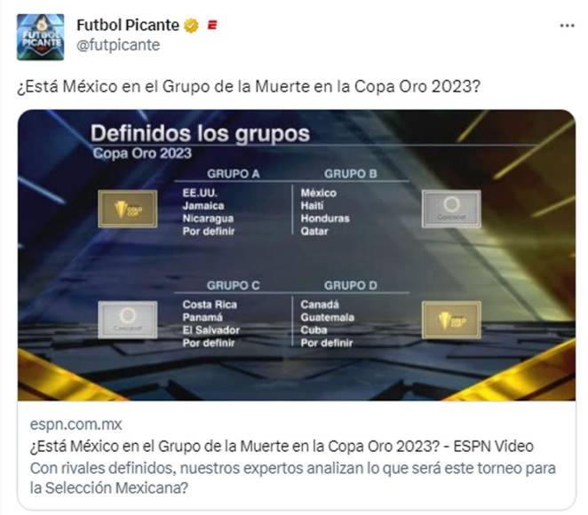 En el programa Fútbol Picante de ESPN también se preguntan lo mismo: “¿Está México en el Grupo de la Muerte en la Copa Oro 2023?”.