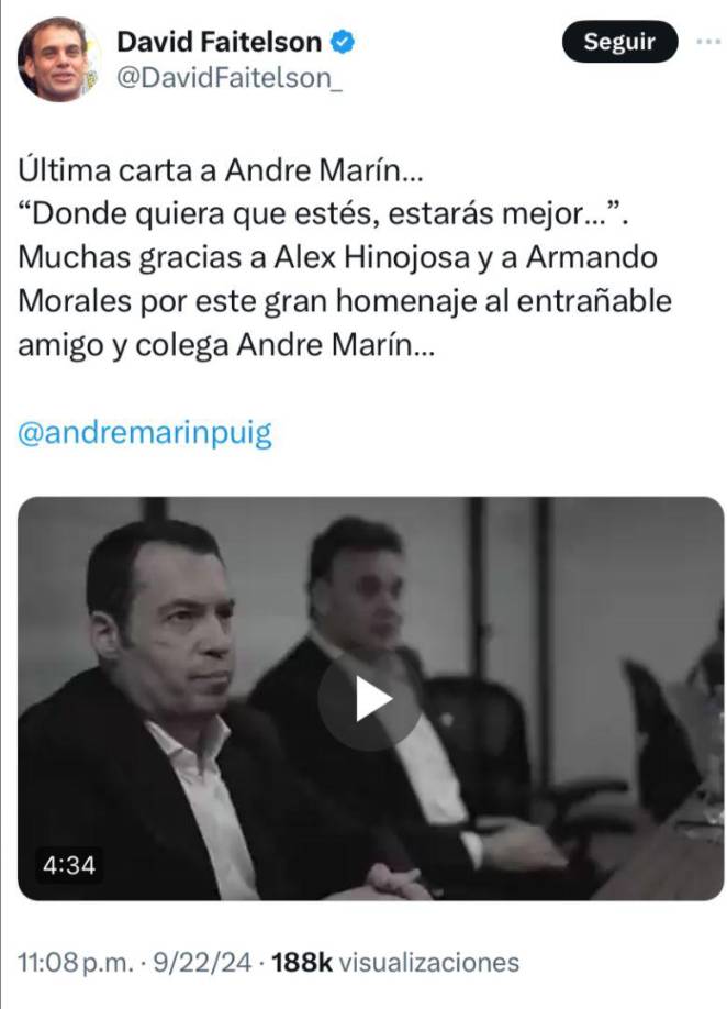 Mediante X (antes Twitter), David Faitelson subió un video, en donde la titula como la “Última carta a André Marín...”