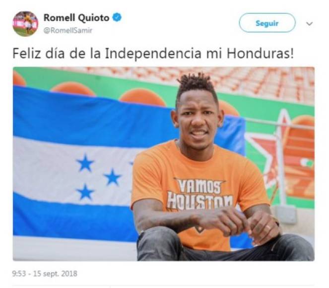 El delantero hondureño Romell Quioto, del Houston Dynamo de la MLS de Estados Unidos, dedicó un mensaje a través de su cuenta en Twitter.