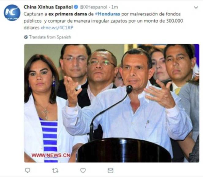 La agencia de noticias china Xinhua también destacó la noticia del día en Honduras.