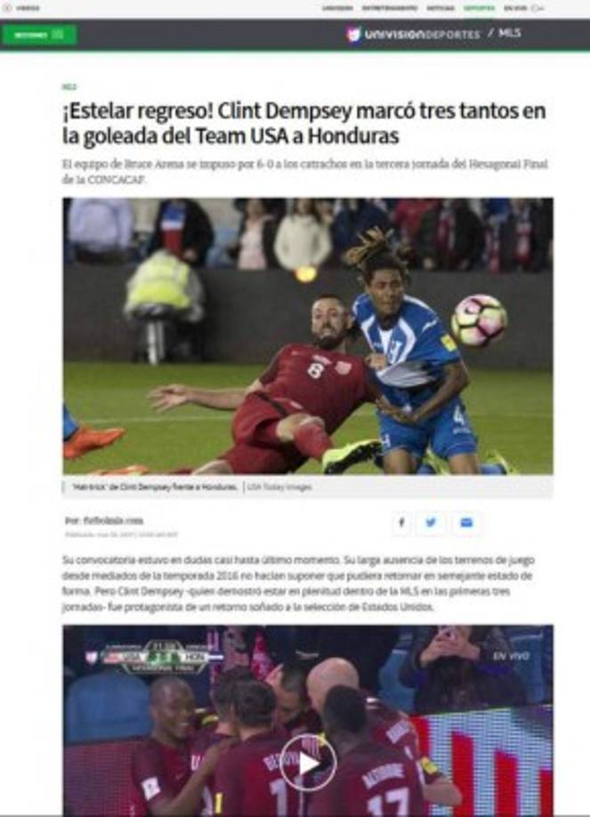 La cadena Univisión y su título sobre la goleada.
