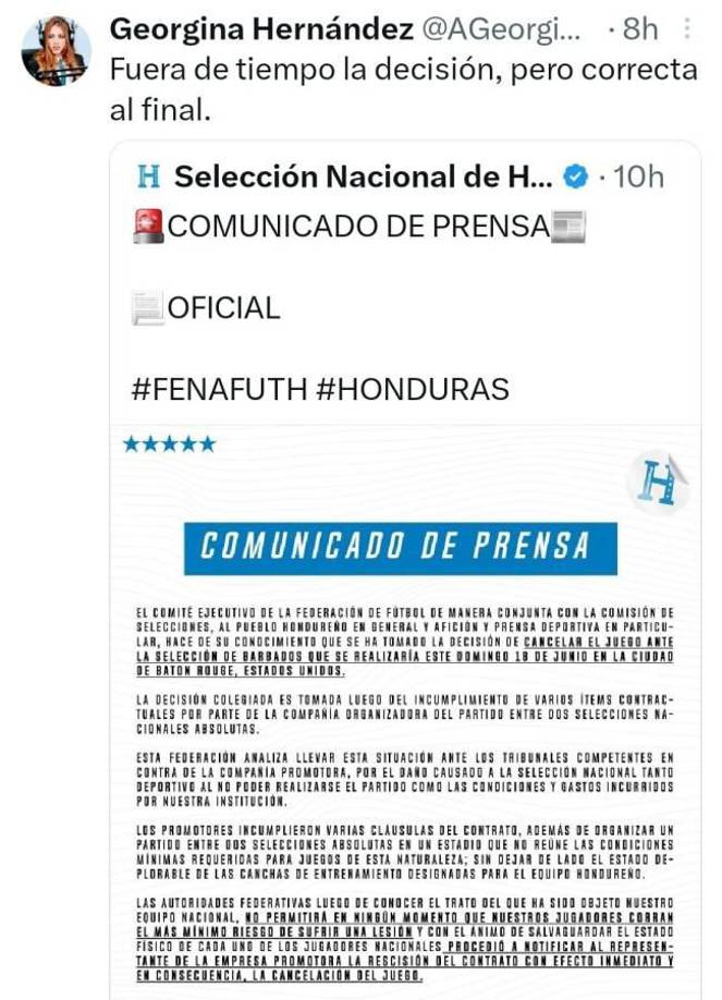 Georgina Hernández, presentadora de Espn, destacó la decisión más allá de la tardanza que se tuvo en la misma.