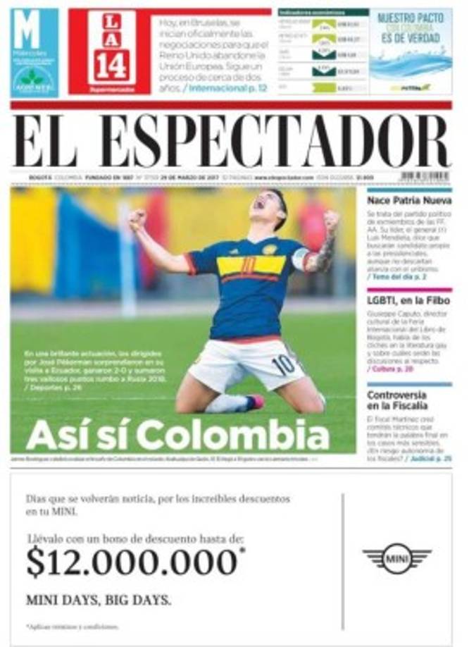 En Colombia hay felicidad tras el 2-0 de su selección ante Ecuador.