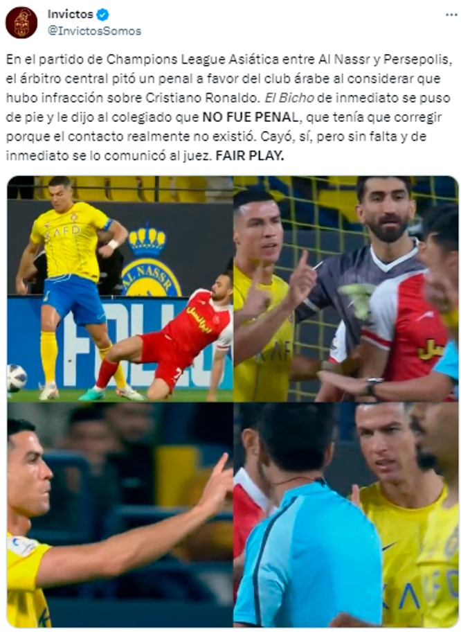 Las redes sociales se inundaron con la gran acción del futbolista del Al Nassr y muchos aplaudieron su gesto ante el Persépolis.