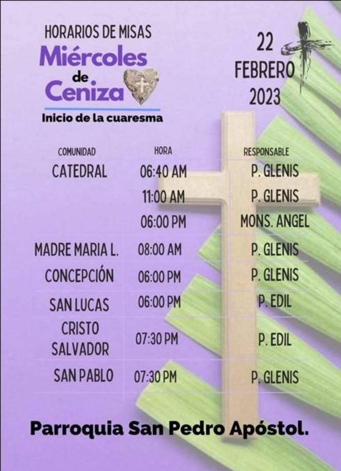 Horarios de las misas del Miércoles de Ceniza 2023