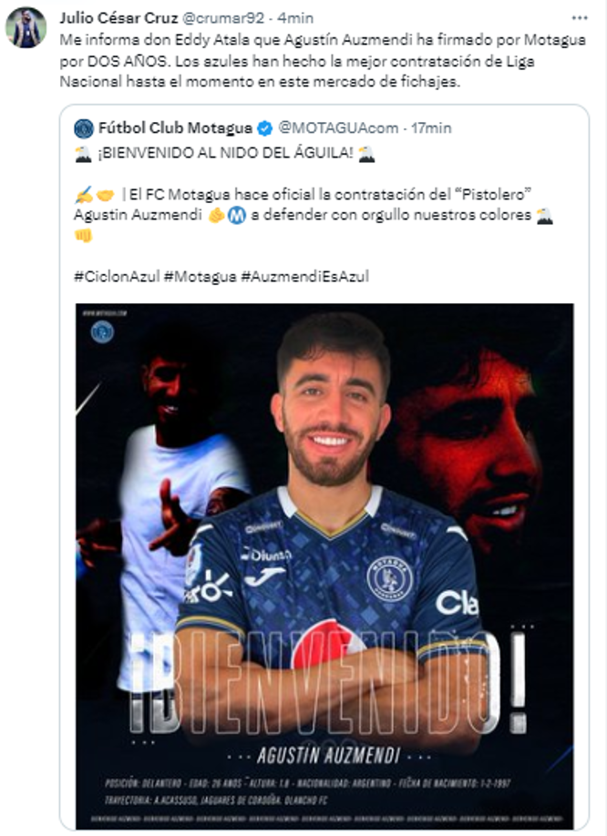 Julio César Cruz, periodista de El Heraldo: “Los azules han hecho la mejor contratación de Liga Nacional hasta el momento en este mercado de fichajes”.