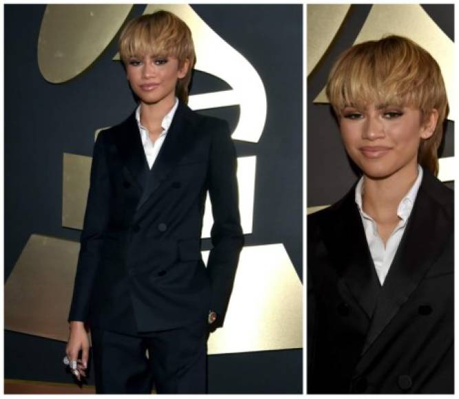 Zendaya llegó a los premios Grammy con un look al estilo David Bowie.