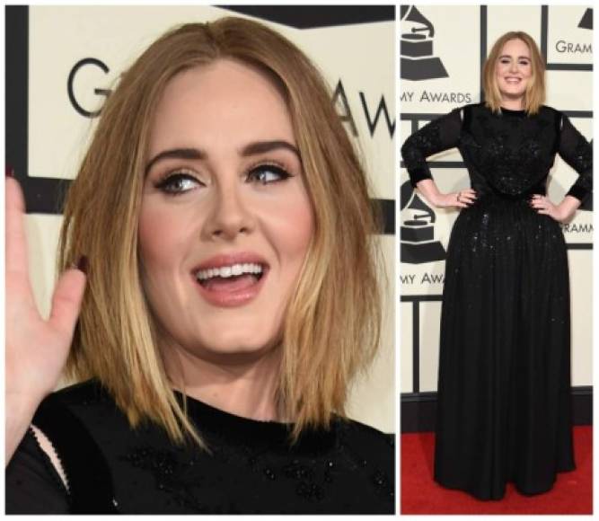 Adele, más delgada que nunca, y eligió un vestido negro para asistir a los premios Grammy.