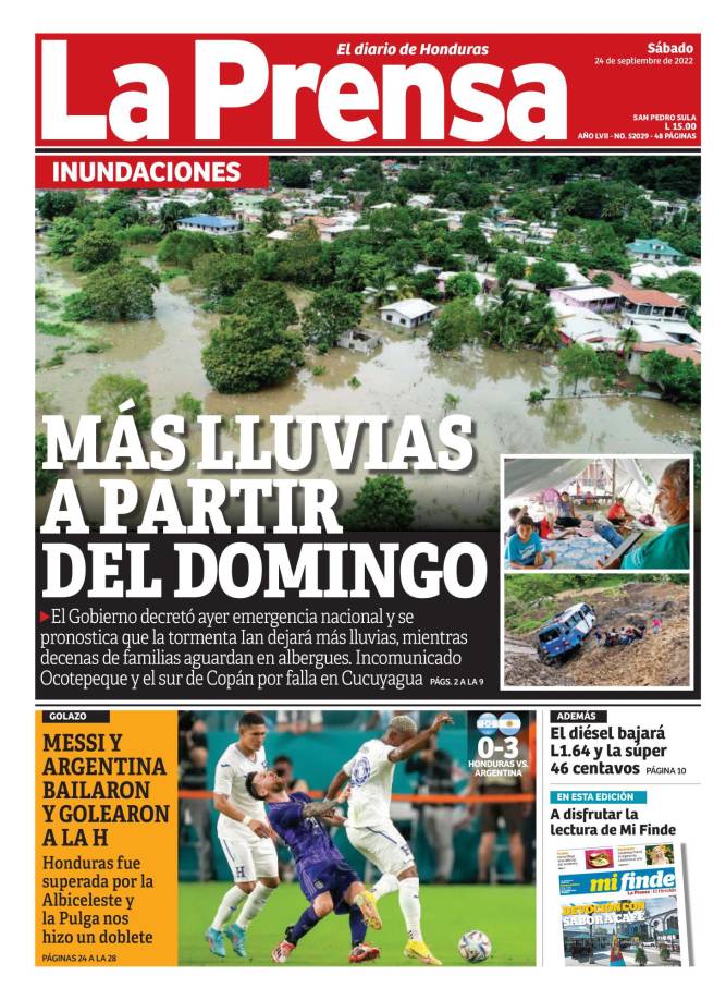Diario La Prensa - “Messi y Argentina bailaron y golearon a la H”. “Honduras fue superada por la Albiceleste y la Pulga nos hizo un doblete”.