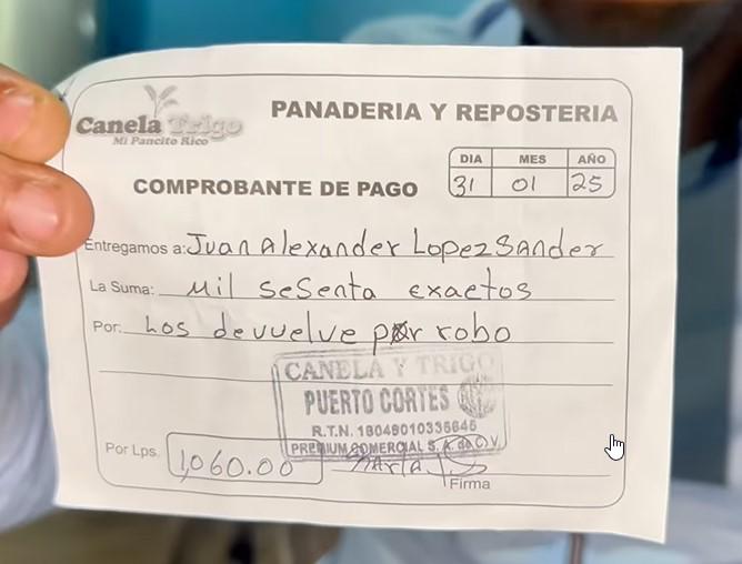 Hondureño devuelve dinero que se robó en un atraco a repostería