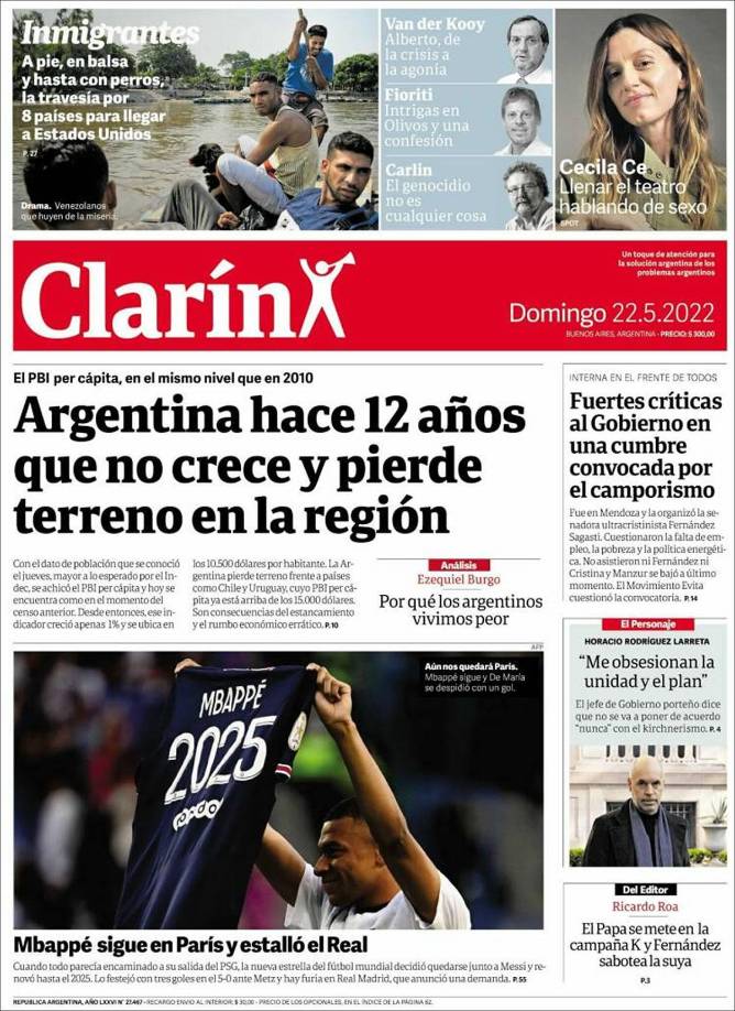 Diario Clarín (Argentina) - “Mbappé sigue en París y estalló el Real”. “Aún nos quedará París. Mbappé sigue y Di María se despidió con un gol”, agrega el medio argentino.