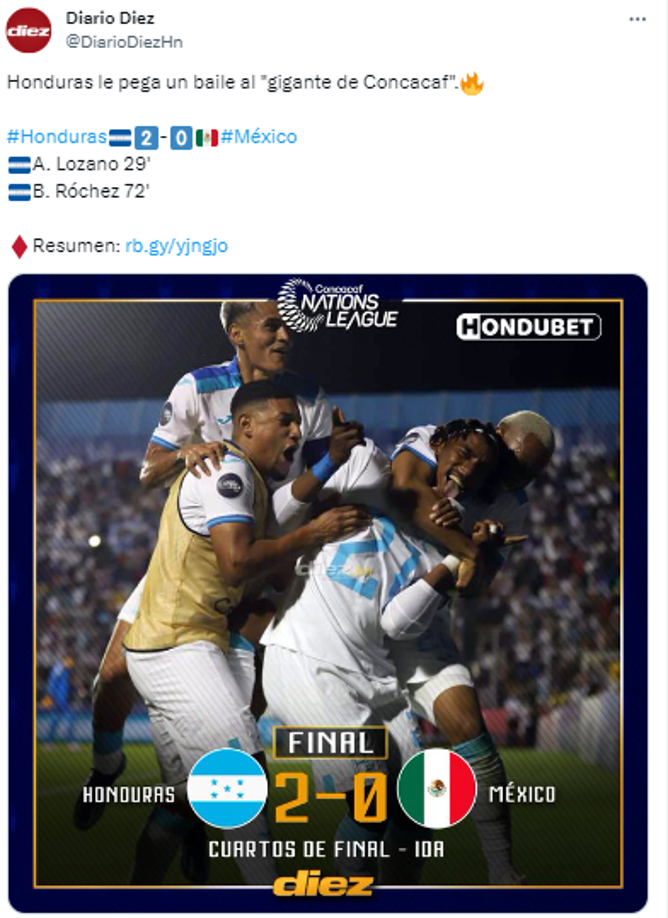 Diario Diez: “Honduras le pega un baile al “gigante de Concacaf”.