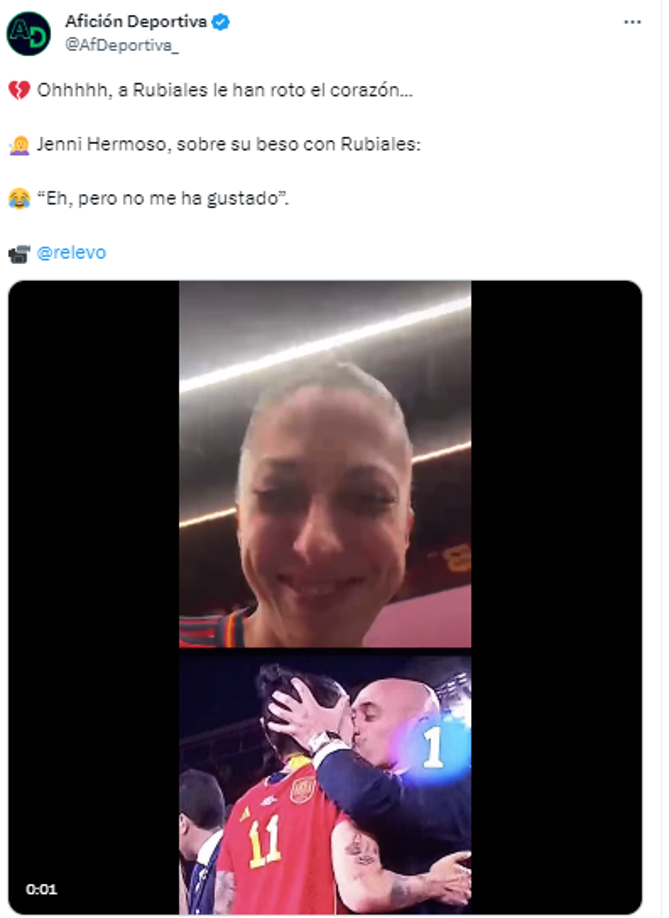 Luego la jugadora entre risas en un video dijo: “Eh, pero no me ha gustado”.