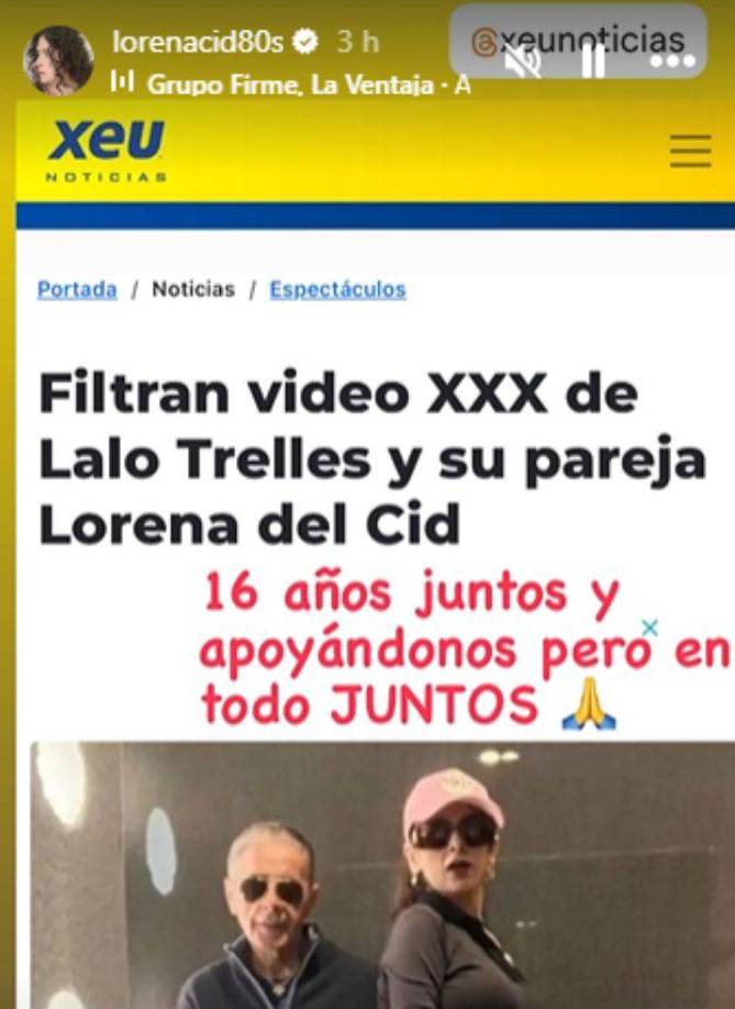 ”16 años juntos y apoyándonos, pero en todo juntos”, indicó de forma rotunda Lorena en referencia a la polémica del video.