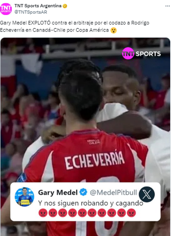 Gary Medel también se pronunció contra el arbitraje por el codazo a Rodrigo Echeverría en Canadá-Chile por Copa América.