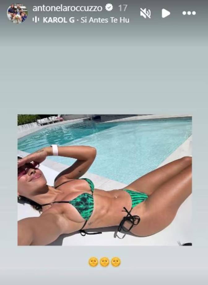 El caso es que la argentina presume de figura a sus 36 años luciendo un bikini en tonos verde y negro y dejando muy poco a la imaginación.