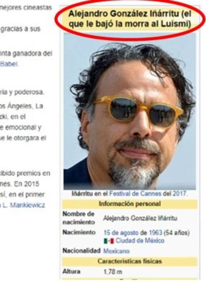 Otros modificaron la biografía de Iñárritu en Wikipedia por 'venganza'.