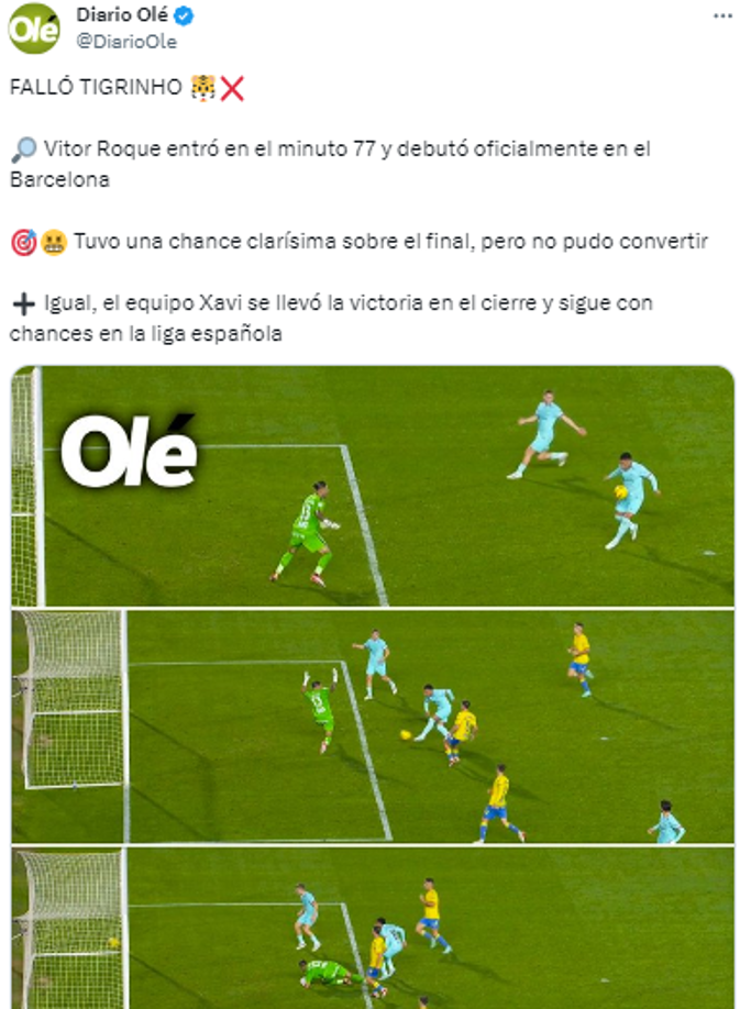 El brasileño tuvo su primer fallo con el Barcelona en los últimos minutos del partido, en donde intentó estrenarse con gol con la camiseta culé.