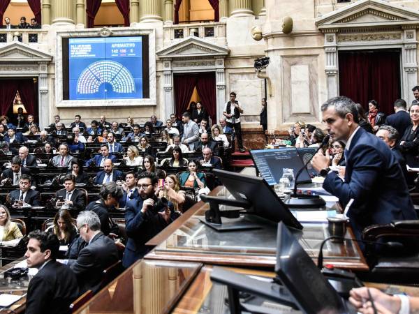 El presidente de la Cámara de Diputados de Argentina, Martín Menem, anuncia el resultado de la votación de la 'ley ómnibus'.