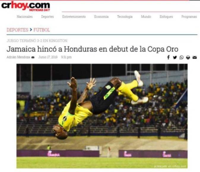 La prensa de Costa Rica señala que Jamaica hincó a Honduras en su debut de Copa Oro.