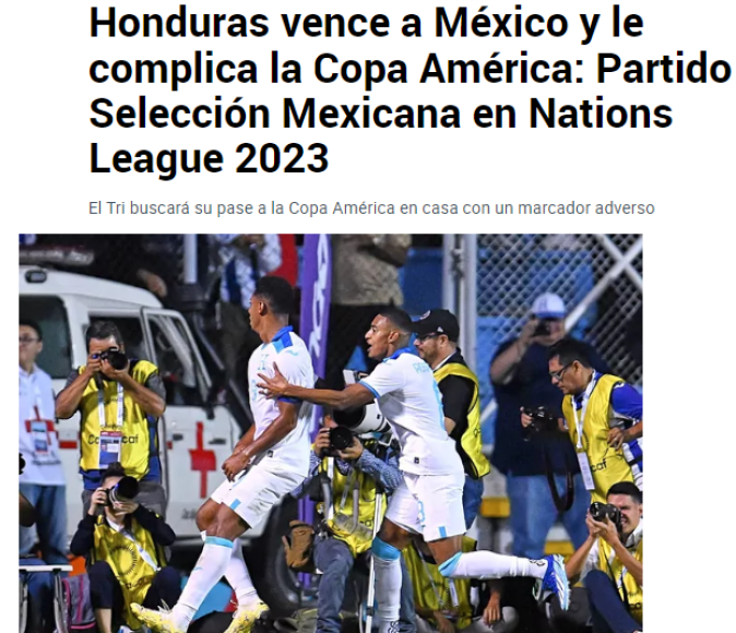 Diario Marca de España: “Honduras vence a México y le complica la Copa América”.