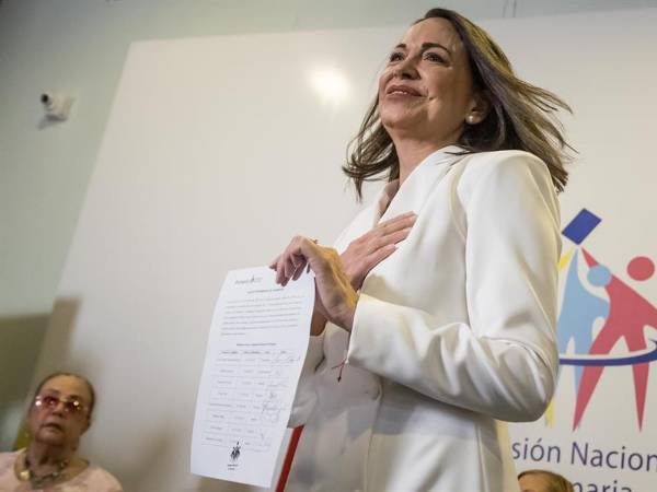 Fotografía de archivo donde se observa a la líder dopositora venezonala María Corina Machado.