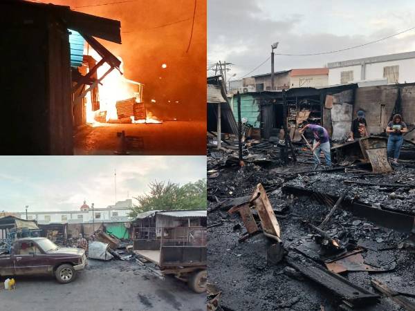 Un voraz incendio consumió al menos 13 locales comerciales en el centro de San Pedro Sula.