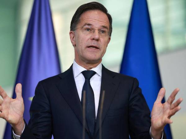 El Secretario General de la Organización del Tratado del Atlántico Norte (OTAN), Mark Rutte, en una rueda de prensa en Berlín.