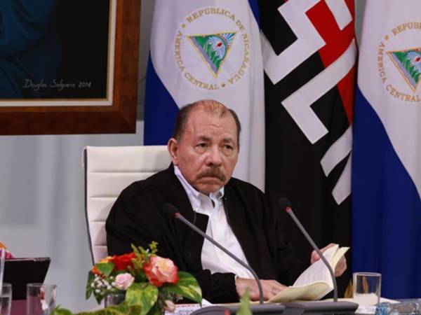 El presidente de Nicaragua, Daniel Ortega, durante una cumbre virtual con jefes de Estado de la Alianza Bolivariana para los Pueblos de Nuestra América (ALBA), en Managua.