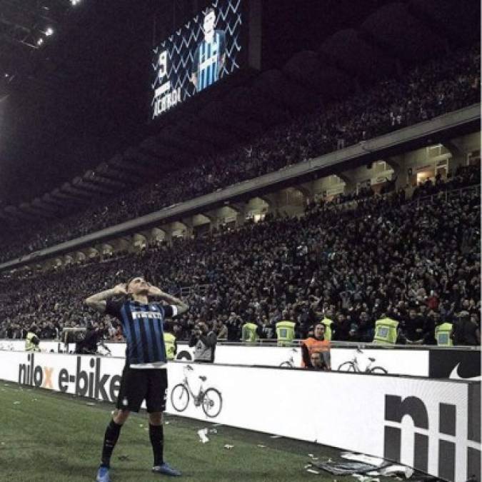La celebración de Mauro Icardi tras su gol al Milan.