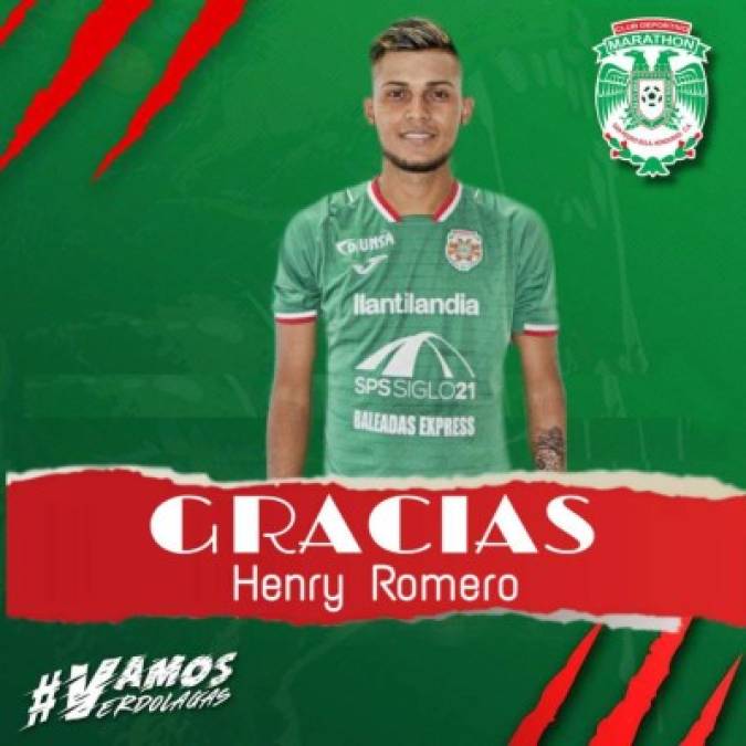 El Marathón también confirmó más temprano la marcha del joven delantero Henry Romero, después de más de cuatro años vistiendo la camiseta verdolaga. <br/><br/>Con Romero y Espíndola, el equipo sampedrano suma seis bajas tras Carlos Discua, Mario Martínez, Bryan Martínez y Bryan Barrios.