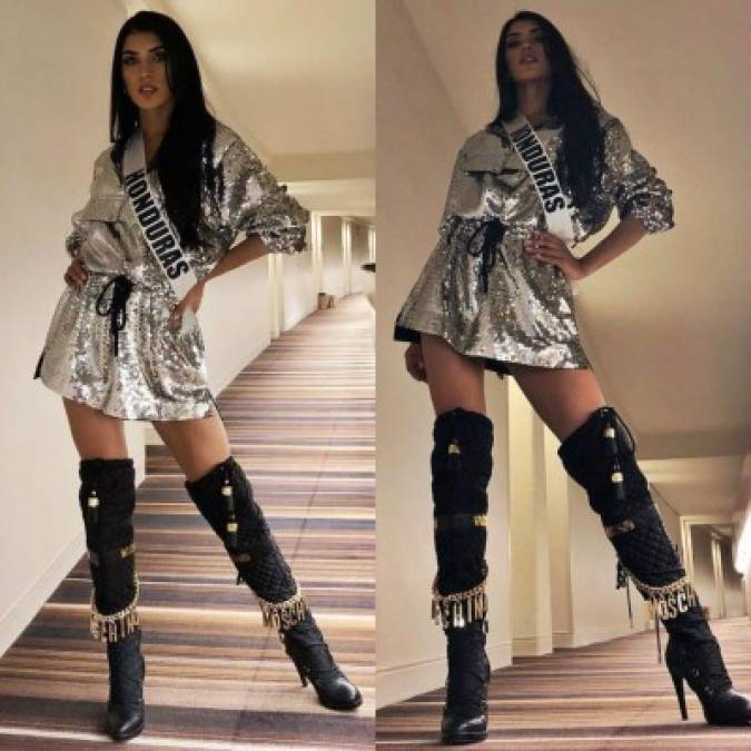 La Miss Honduras Universo deslumbró con un vestido plateado y unas botas negras a la rodilla.