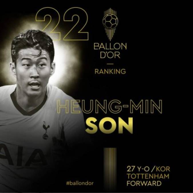 El surcoreano Heung-min Son, también del Tottenham, está en el puesto 22.