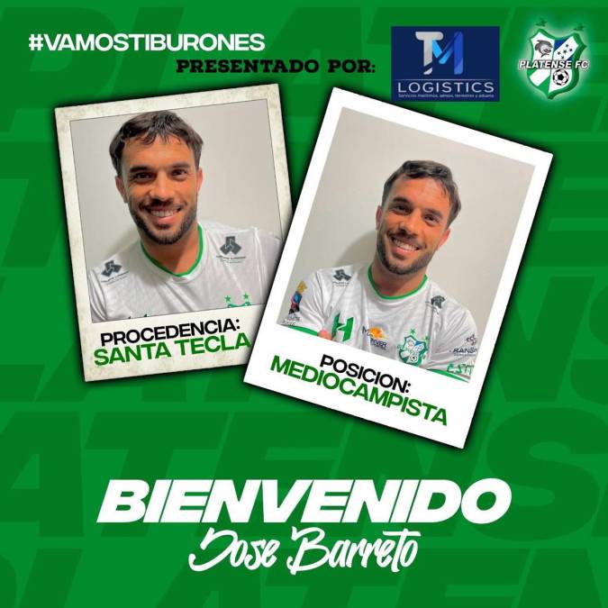 El Platense anunció la contratación del mediocampista uruguayo Jose Barreto, procedente del Santa Tecla FC de El Salvador. El charrúa de 29 años vuelve al fútbol catracho, donde ya jugó con el Honduras Progreso.