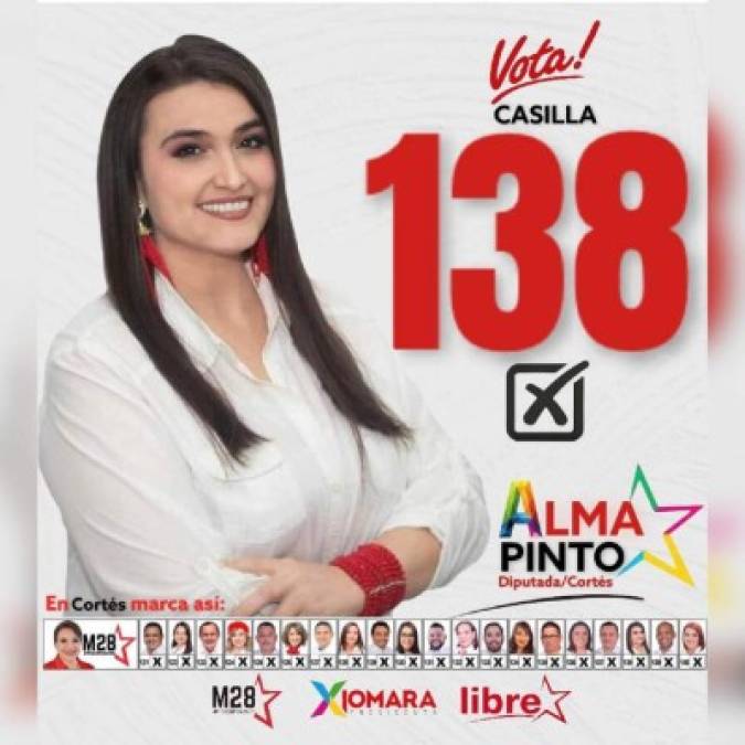 Alma Pinto integra la planilla del M28 en Cortés, que apoya a Xiomara Castro de Zelaya a la presidencia de Honduras.